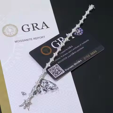 In Stock Claw Setting Lab Diamond 925Solid Silver Bracelet Hip Hop Jewelry D VVS Moissanite Diamond 