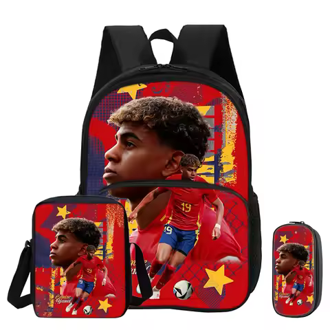 L-Lamin Yamal 3Pcs set with Front Pocket Backpack Sports Shoulder Bags Football Star Pencil Bag Stud