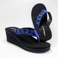 Sandal Wedges Wanita Loxley renda hitam - biru