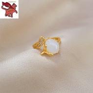 gold ring jewellery singapore 916 for women white jade fox zircon ring adjustable simple Korean fashion couple ring