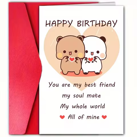 "You Are My Best Friend, Soulmate & Whole World" Panda & Bear Birthday Card, Sweet Love Confession f