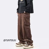 seluar baggy baggy pants baggy track pants American Overalls Men's Street Wear Straight Loose Wide-L