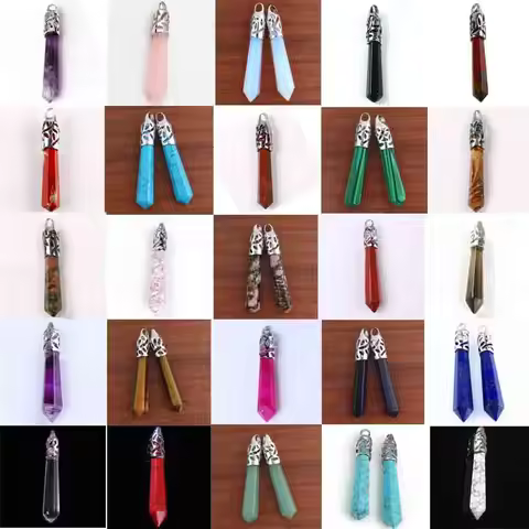 Healing Crystal Pendulums For Dowsing Divination Natural Amethyst Quartz Lapis Lazuli Hexagon Stone 