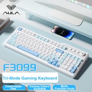 AULA F3099 Membrane Wireless Cream Touch Gaming Keyboard Supports Bluetooth+2.4G Wireless+Tyce-C Wir
