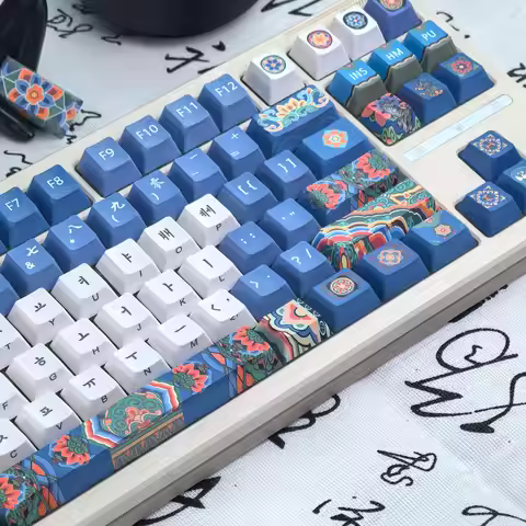 MAIMOOO Blue Korean Keycap Iso Traditional Ancient Architecture Indigo Custom Side Engraving Keyboar