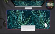 Green Leaves Rgb Desk Gaming Mat, Large Gaming Mouse Pad with RGB Led, Rgb Mousepad, Computer Mat, Led Rgb Gaming Mouse