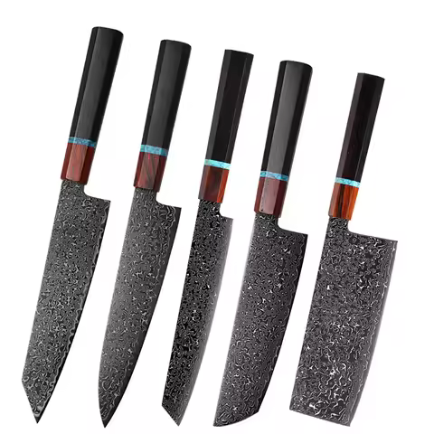 1-5pcs Professional Japanese Chef Knife Set Damascus Steel VG10 Slicing Meat Fish Fruit Kitchen Clea