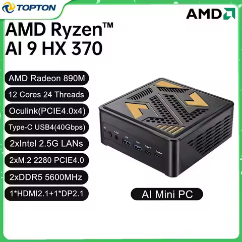 Topton OcuLink Mini PC Gamer AMD Ryzen AI 9 HX 470 370 7 PRO 360 USB4 2x2.5G LAN 2xM.2 PCIe Metal NU