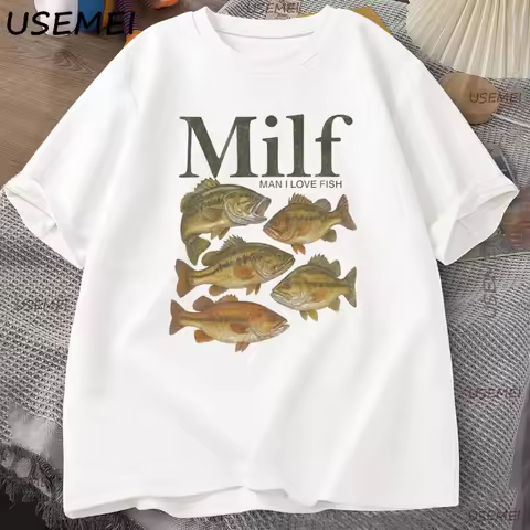 Man I Love Fish T-Shirt Funny Vintage Meme Fish T Shirt Casual Short Sleeve Round Neck Unisex Tee Co