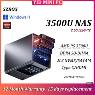 SZBOX NAS MINI PC AMD Ryzen 5 3500U DDR4 SO-DIMM M.2 NVME 2.5 SATA*4 2.5G I226V*2 Type-C HDMI For Ho