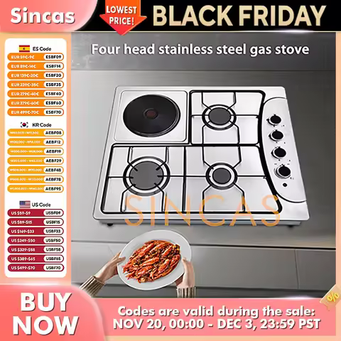 4-Burner Hybrid Cooktop Stainless Steel LPG Gas Burners Induction Convertible Multifunction Stove Bu