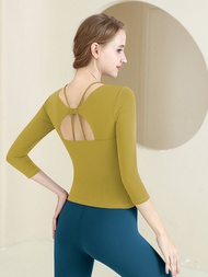 ชุดโยคะสำหรับผู้หญิงพร้อมแผ่นรองหน้าอก ชุดออกกำลังกายฟิตเนส ชุดโยคะ Pilates สำหรับผู้หญิง ชุดกีฬาฤดู