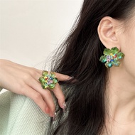 European and American Luxury Premium Earrings New Fashion Exaggerate Crystal Flower Earrings Ring