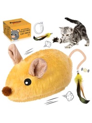 互動式貓玩具老鼠，可充電 LED 貓玩具，帶尾羽和蜜蜂的逼真電動自動移動老鼠貓玩具，適用於所有品種的貓隻練習消遣