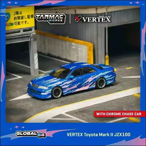 TW 1:64 VERTEX Toyota Mark II JZX100 Blue Metallic Diecast Car Model Collection Toys Tarmac Works