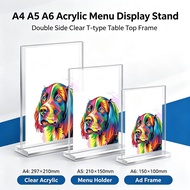 A6 A5 A4 Acrylic Menu Display Stand Double Side Clear Desk Display T-type Menu Ad Frame Akrilik Meja