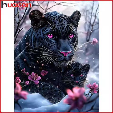 Huacan DIY Diamond Painting Black Panther Winter Diamond Embroidery Animal Landsacape Complete Kit D