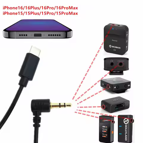 3.5mm TRS to Type-C Adapter Cable for iPhone 15 16 17 Plus Pro Max & DJI Mic 2 BOYA Sony Rode Wirele