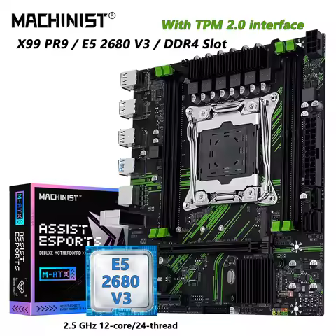 MACHINIST PR9 X99 Motherboard TPM2.0 Module Intel Xeon E5 2680 V3 CPU Support DDR4 RAM Dual-Channel