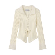 Áo Len Dệt Kim Cổ Bẻ Tay Dài Ôm Vừa Vặn CIVICERA Dành Cho Nữ Mùa Thu Đông Ngắn Thường Ngày Chất Liệu