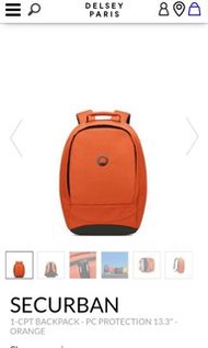 平賣 全新 Delsey Paris 背包 SECURBAN1-CPT BACKPACK - PC PROTECTION 13.3" - ORANGE