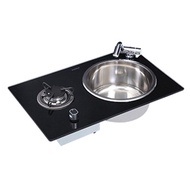 New RV camper gas stove with sink GR-B213B black crystal glass panel stove high power stove