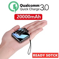 [SG Ready Stock]20000mAh Portable Mini PowerBank Built-in 3 Cables Mirror Screen Digital Display Power Bank External Bat