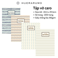 Vở caro A4 200 trang HUERARUMO gáy khâu chỉ bước dài dấu ngoài giấy cao cấp định lượng 80gsm