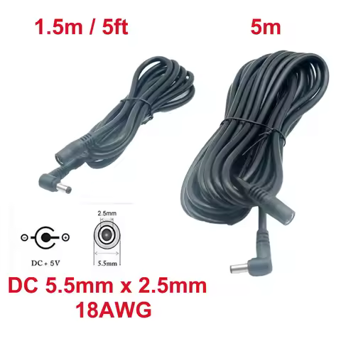 1pc DC Charger 5.5mm x 2.5mm Power Adapter Cord/Cable CCTV Extension Extender 90°Right Angle Male to