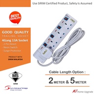 *GOOD QUALITY* 4 Gang Trailing Socket With SIRIM 2 or 5 Meter Cable Length