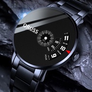 ORUSS jam tangan lelaki Original Stainless Steel/Leather Luxury Fashion Waterproof Black Watch Men's Luminous Korean Version Quartz Swiss Watch