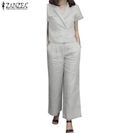 ZANZEA Women Fashion Lapel Collar Short Sleeve Solid Color Cropped Blazer +Pants Sets