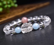 純白水晶圓珠加雕刻龍龜配件手鏈 水潤明豔 上手華貴 增加能量