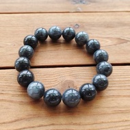 【親翠】天然翡翠 冰油黑烏雞13mm圓珠17~18手環 潮黑