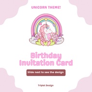 Birthday Invitation Card | E card | Digital Invitation Card / Hari jadi / Unicorn Theme Birthday