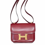 HERMES 愛馬仕 CONSTANCE 19 康康包 BOX皮 酒紅色 金釦