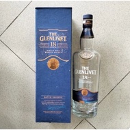 The Glenlivet 18 est 1824 blue box empty used glass bottle