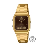 [Watchwagon] Casio AQ-230GA-5A Gold Tone Case Brown Dial Vintage Dual Time Analog Digital Quartz 100