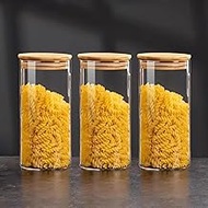 Glass Storage Jar with Bamboo Lid, 300ML, Airtight Food Container, 15cm Height, Kitchen Organization