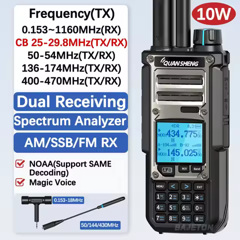 Quansheng TK11 8 Walkie Talkie 10W Dual Receiving PTT HF AM SSB 27MHz CB CW LSB LW MW SW Type-C NOAA
