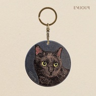 EMJOUR Double-Sided Embroidered Charm-Black Cat | Pet Souvenir Gift Key Ring Bag Accessories Decorat