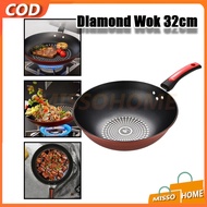 Non-Stick Frying Pan Diameter 32cm/Jumbo Handle Diamond Wok pan/Wok Frying Pan
