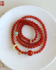 6mm天然原礦南紅 蜜蠟轉運環翡翠A貨配珠設計多圈手持手串sm