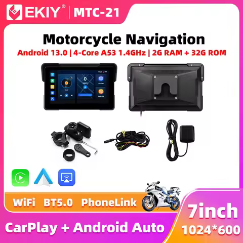 EKIY 7.0" Wireless CarPlay Moto Android Auto Android 13.0 Portable Digital Motorcycle Dashboard GPS 