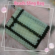 Beg manik Sling beg imitation pearl buatan tangan manik plastik Beige and black ootd style pearl abs