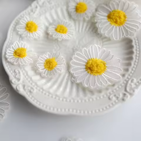 5Pcs White Little Daisy Patches For Clothing Embroidery Double Layer Applique Sewing Craft