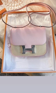 Hermes Constance Mini🌸3Q Rose Sakura 銀扣 山羊皮 Z stamp
