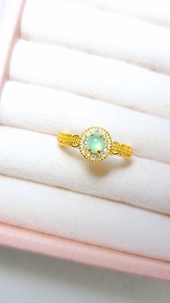 健康•招財|高冰放光木那綠蛋面|緬甸A貨翡翠純銀蕾絲款戒指