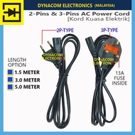 Malaysia 2-Pins AC Power Cord  Malaysia 3-Pins AC Power Cord with Fuse AC Cord  [ Kord Kuasa Elektri