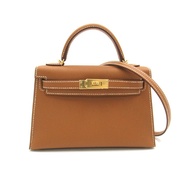 HERMES Mini Kelly 2 單肩斜背包 B Epsom 皮革 棕金色 二手 GHW